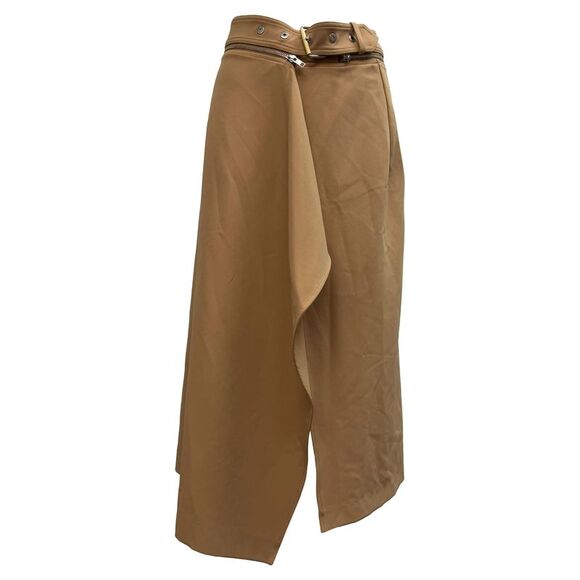 Dion Lee Belted Midi A-Line Skirt in Brown Polyester